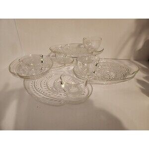 MCM Federal Glass Snack Plate and Cup Set 6 Plates 6 Cups Homestead Vintage